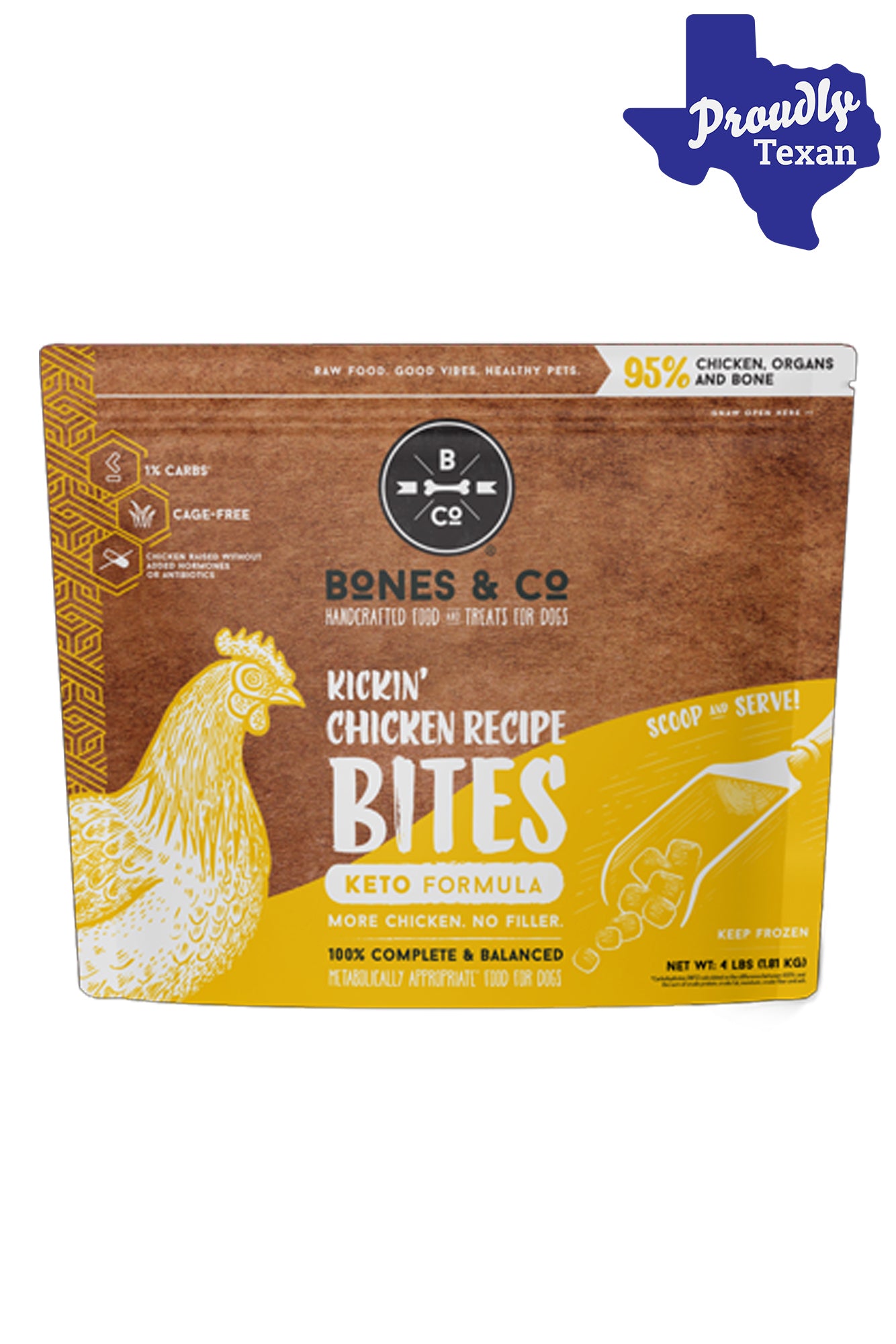 Bones and Co. Kickin' Chicken Bites Frozen Raw Dog Food in Austin