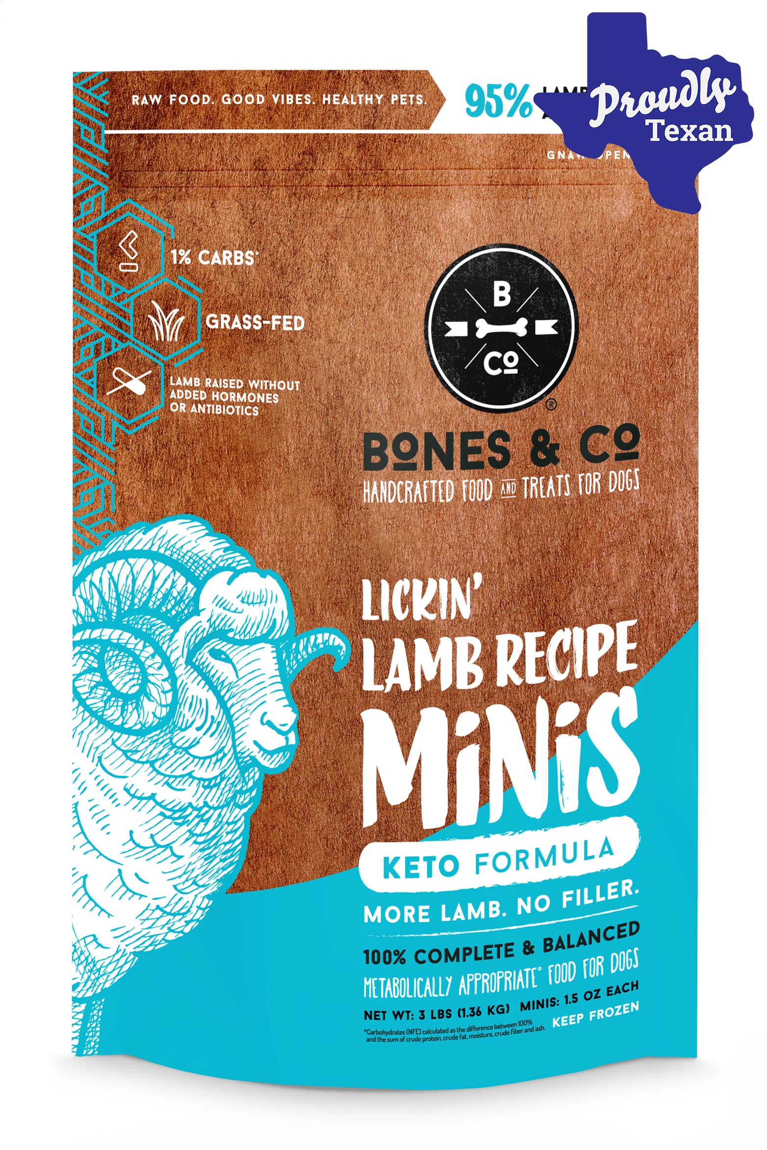 ドッグフード LP Bones and Co. Lickin' Lamb Minis Frozen Raw Dog Food in Austin