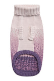 bottom of sweater, purple and cream colored