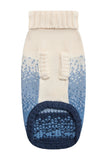 bottom of sweater, blue and cream colored