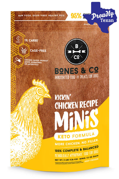 Bones and Co. Kickin' Chicken Minis Frozen Raw Dog Food in Austin